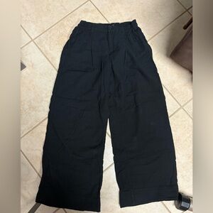 Aerie Black Linen Wide Leg Pants